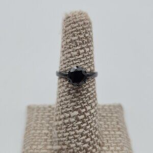 Size 6 Dark Plated Over Sterling Silver Black Cubic Zirconia Gem Ring A4303